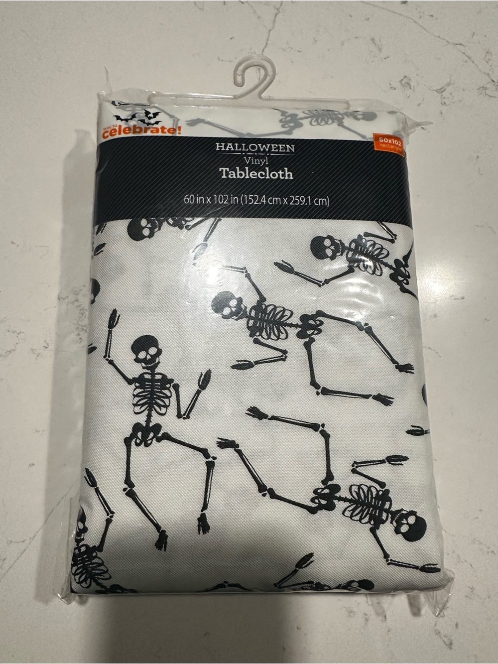Halloween Vinyl Tablecloth with Black Skeletons brand new